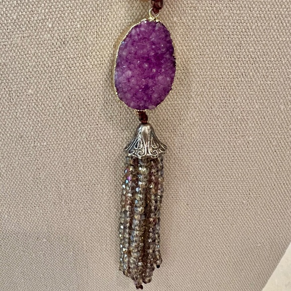 Hand Knotted Multi-Colored Agate with Amethyst Drop - Picture 4 of 5